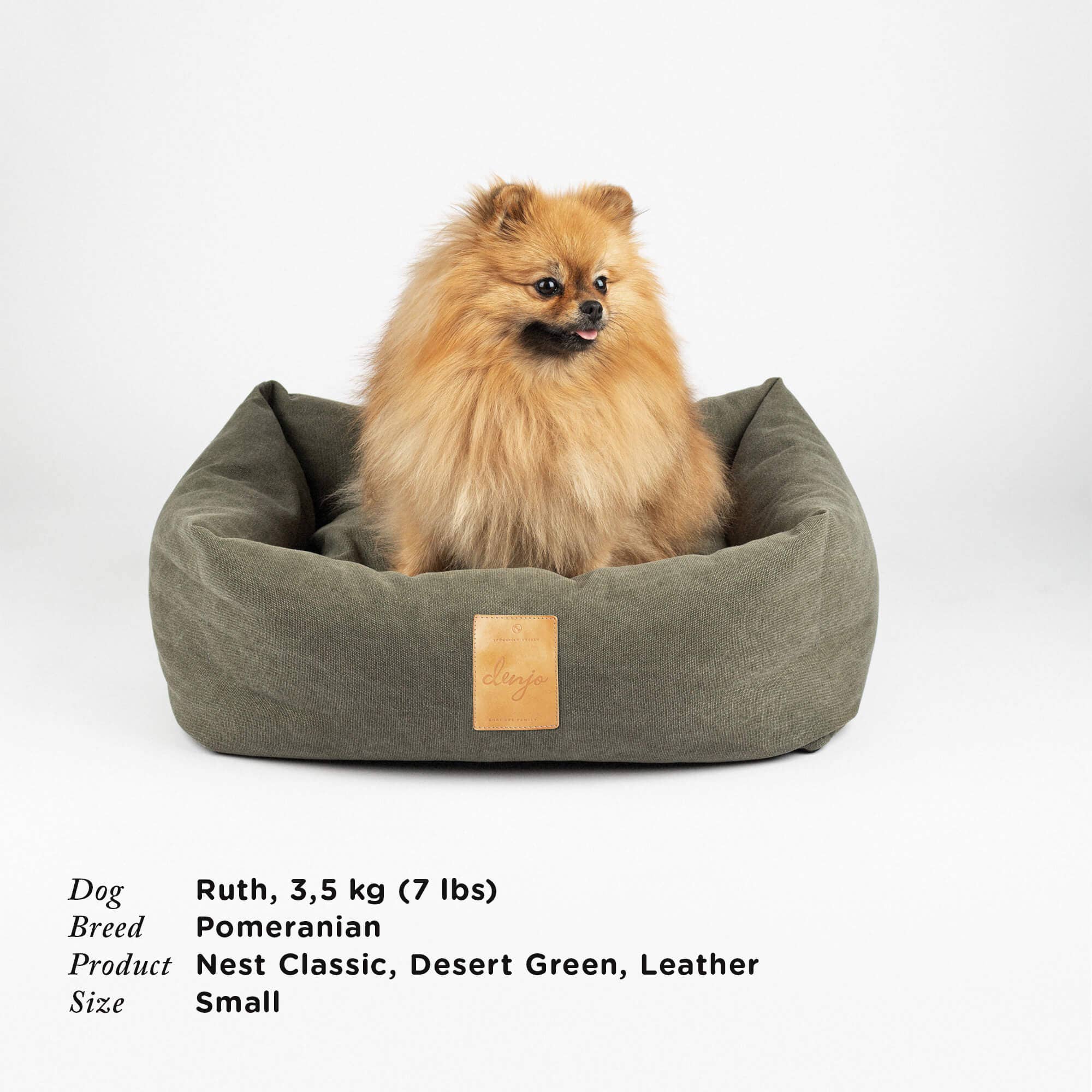 Classic Nest Desert Green - Klassisk hundeseng m/lærdetaljer