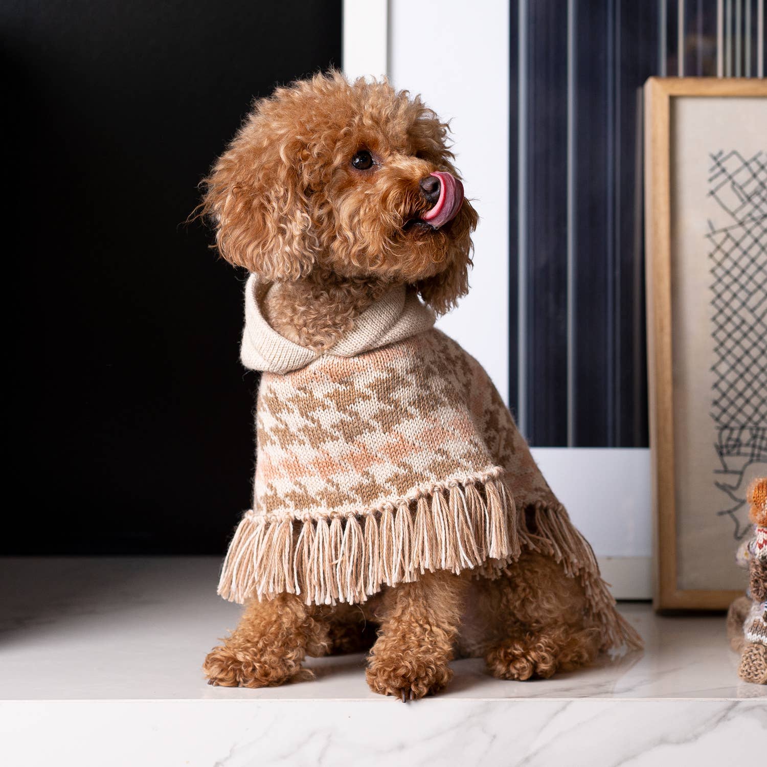Soft Houndstooth – Alpaca Hundegenser/Poncho