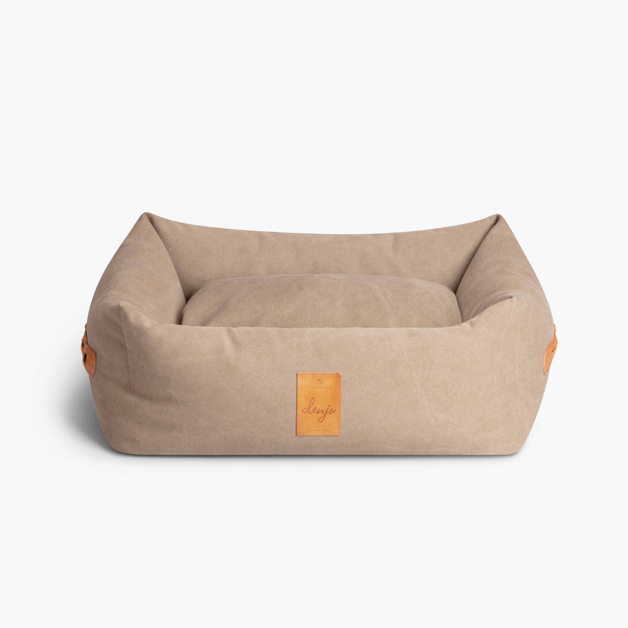 Classic Nest Sand Beige - Klassisk hundeseng m/lærdetaljer