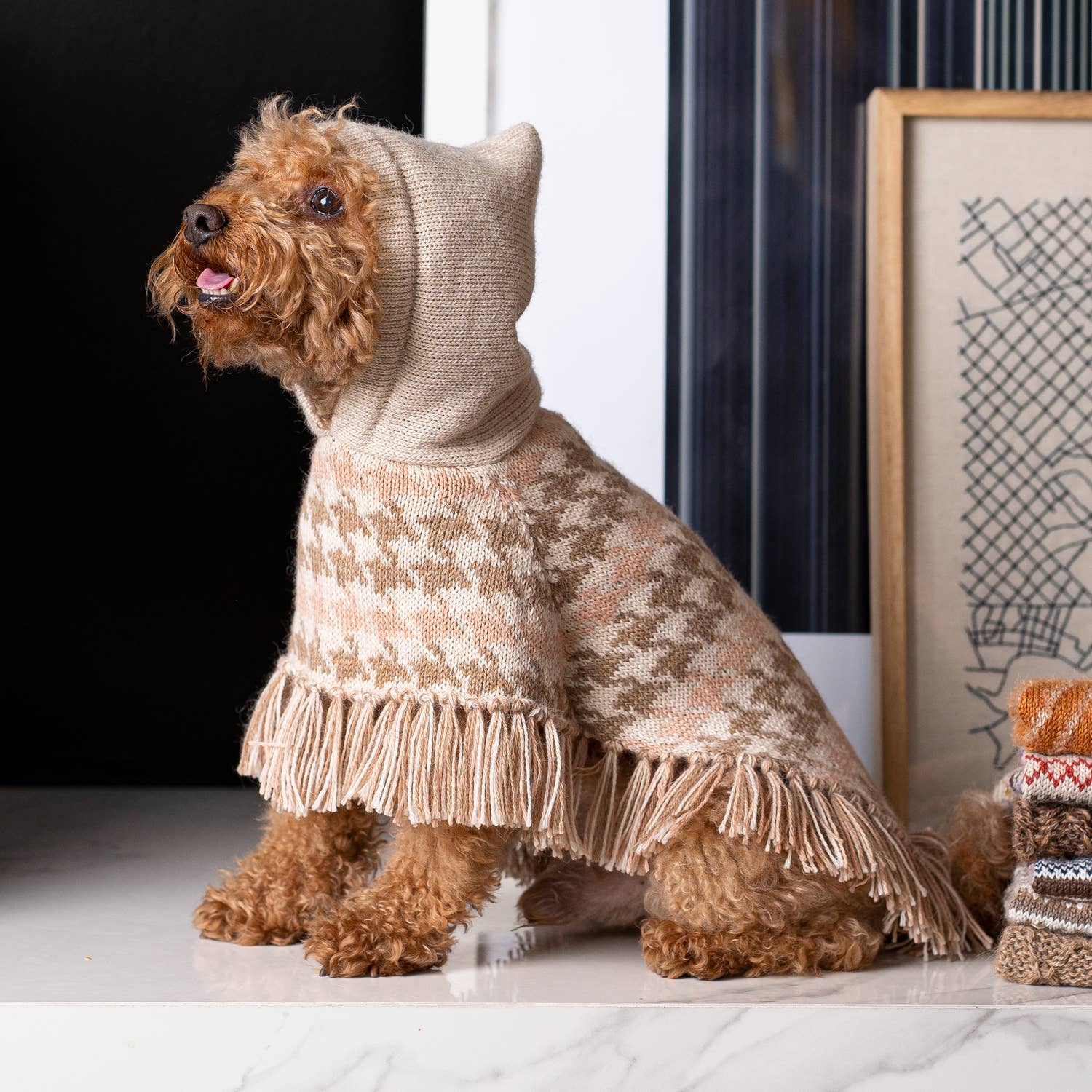 Soft Houndstooth – Alpaca Hundegenser/Poncho