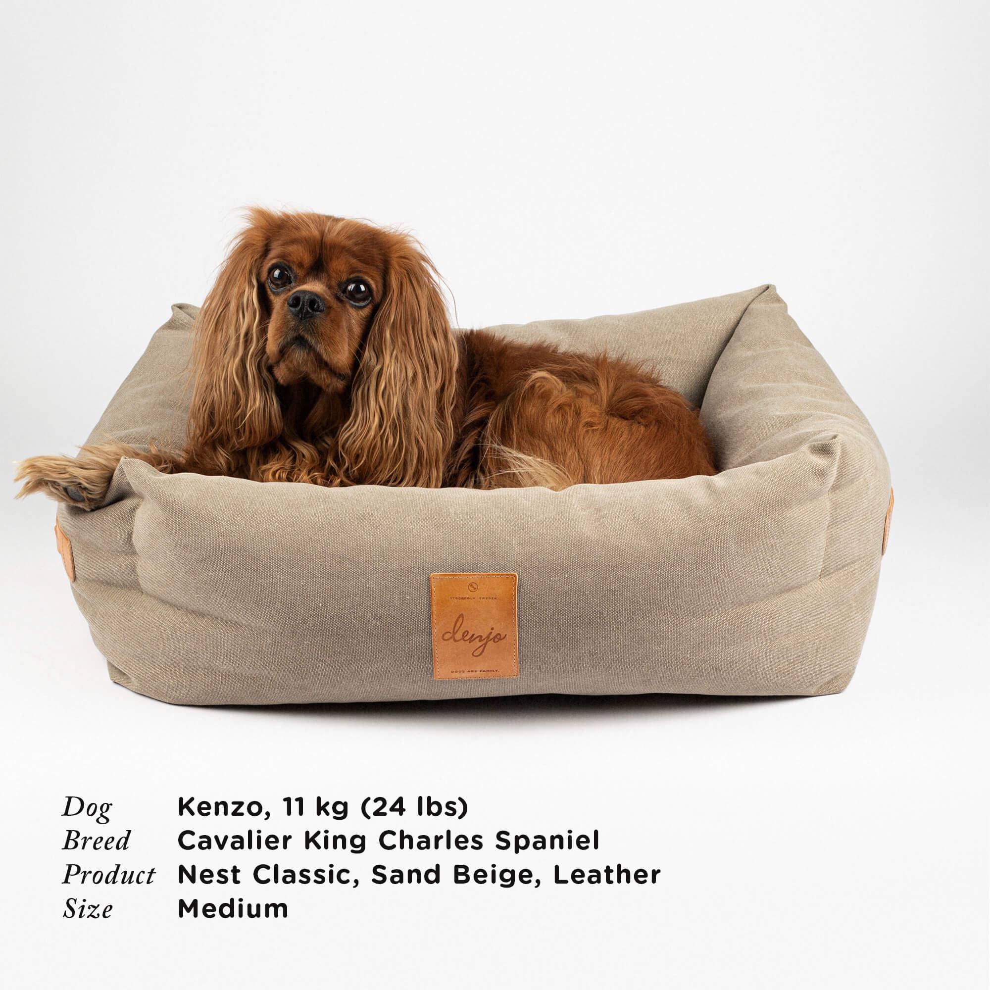 Classic Nest Sand Beige - Klassisk hundeseng m/lærdetaljer