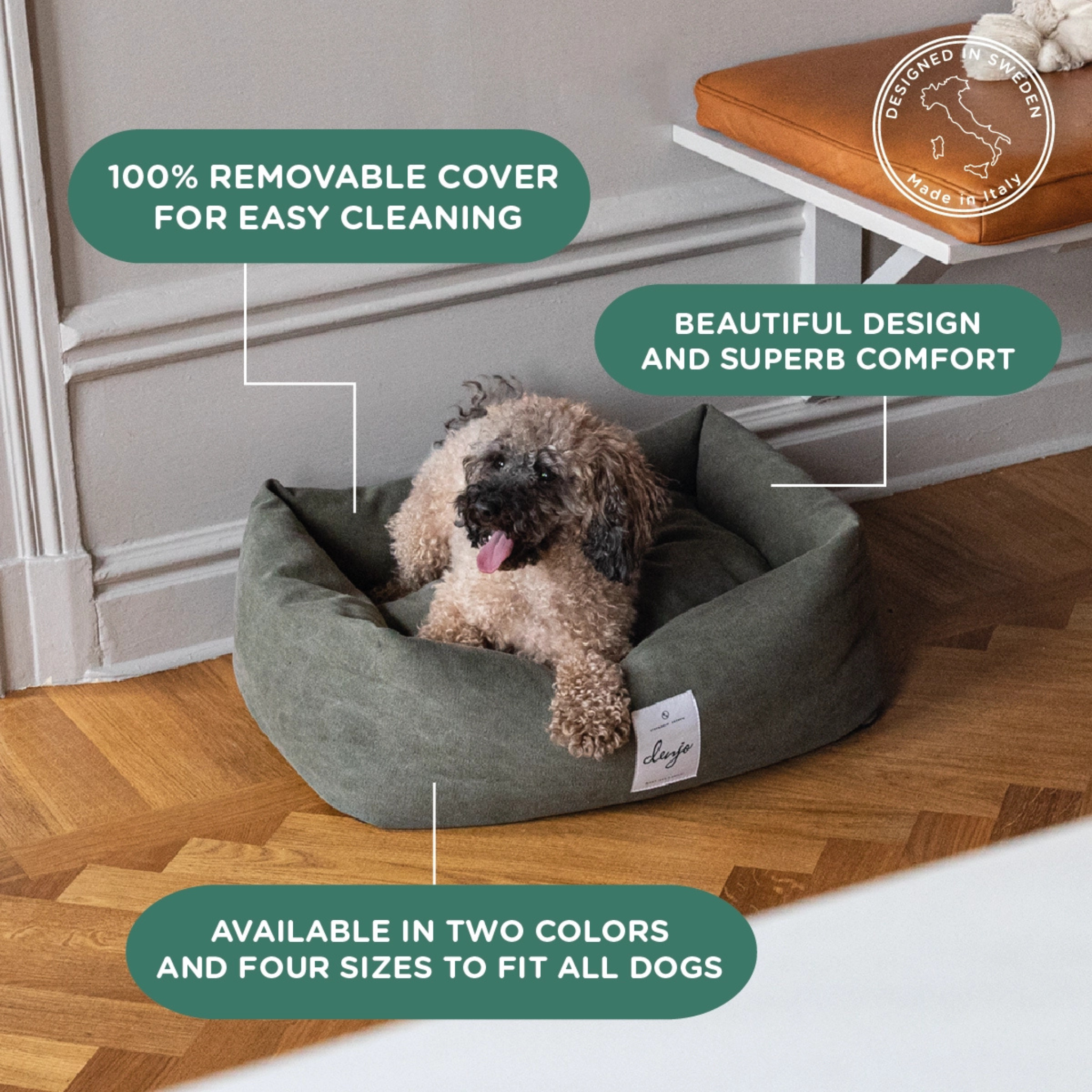 Classic Nest Desert Green - Hundeseng i bomullscanvas