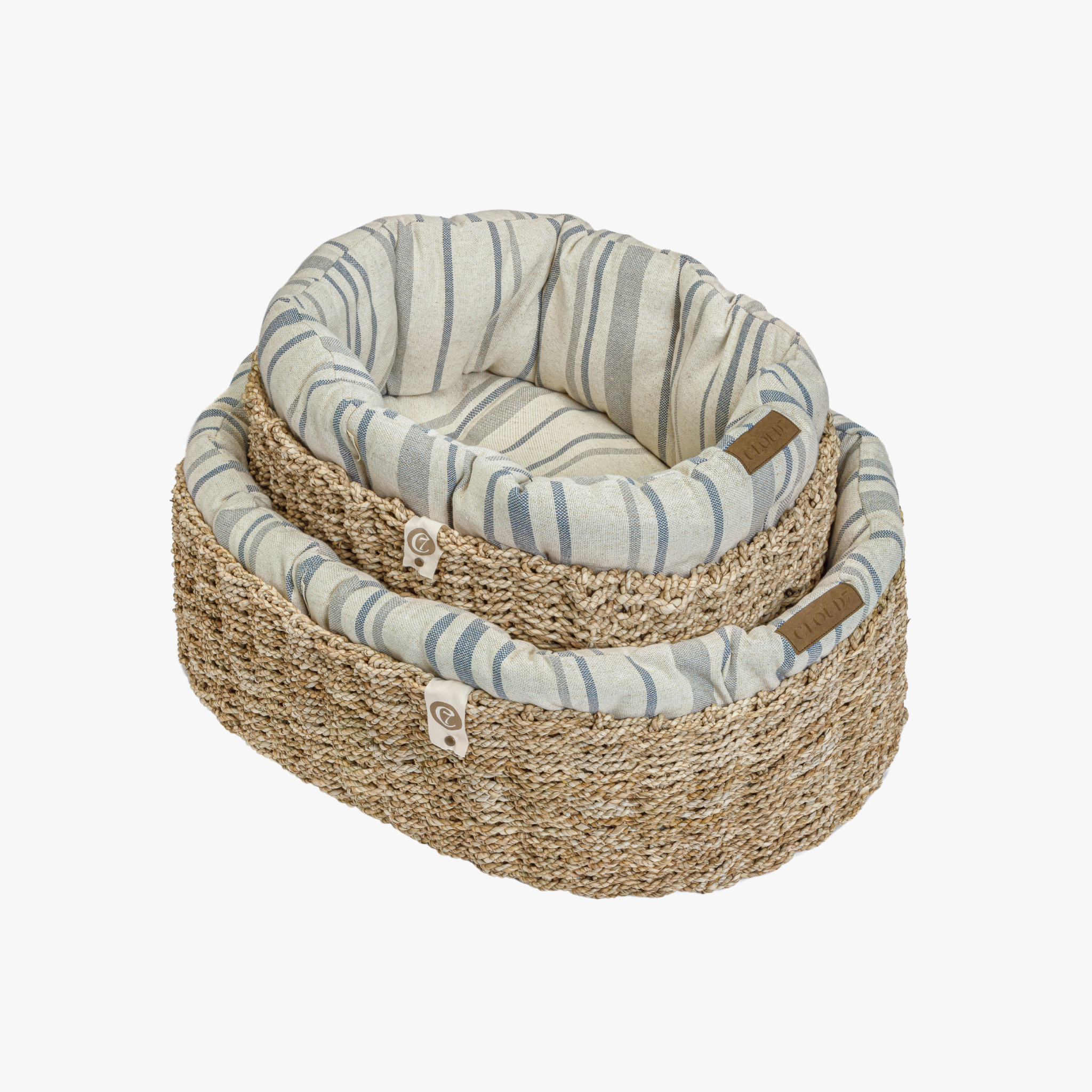 Lazy Linen Stripes Natural/Blue - Hundeseng