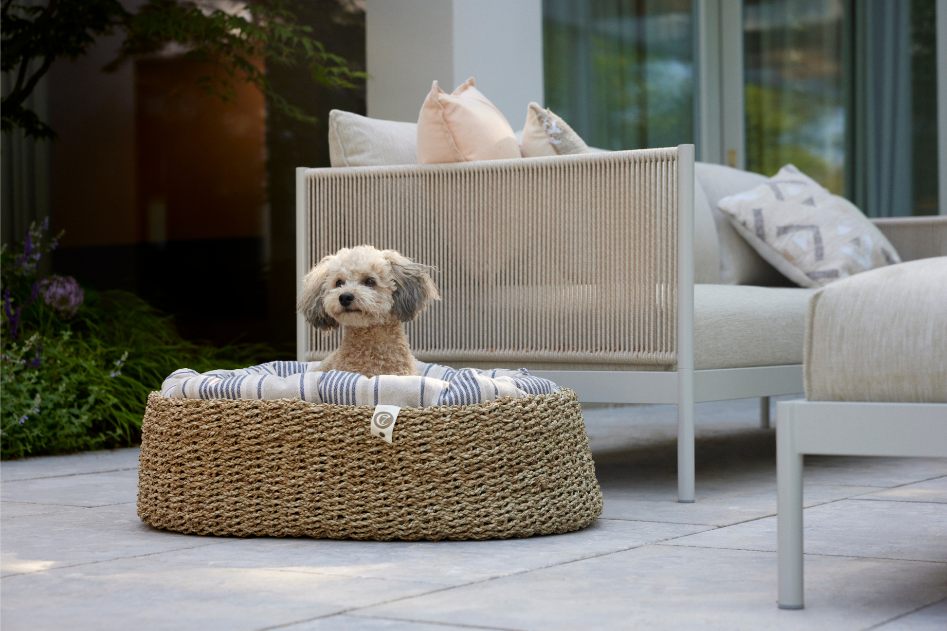 Lazy Linen Stripes Natural/Blue - Hundeseng