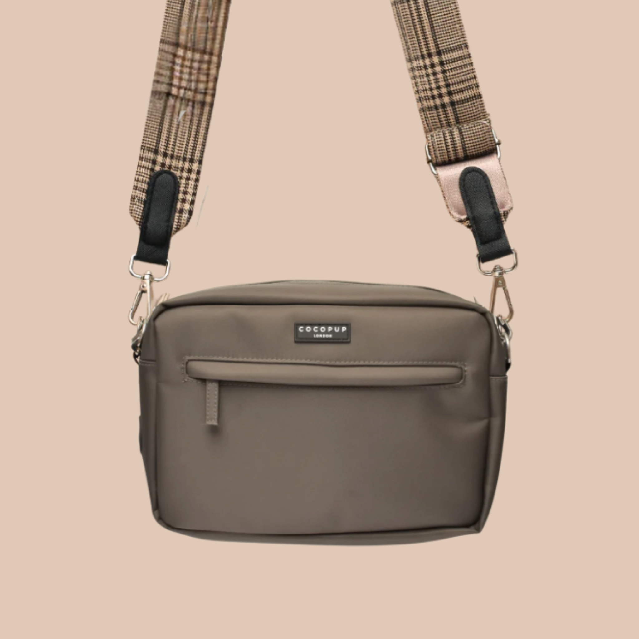 Hundeluftingsveske Large – Mocha med Bag Stropp i Pup Plaid