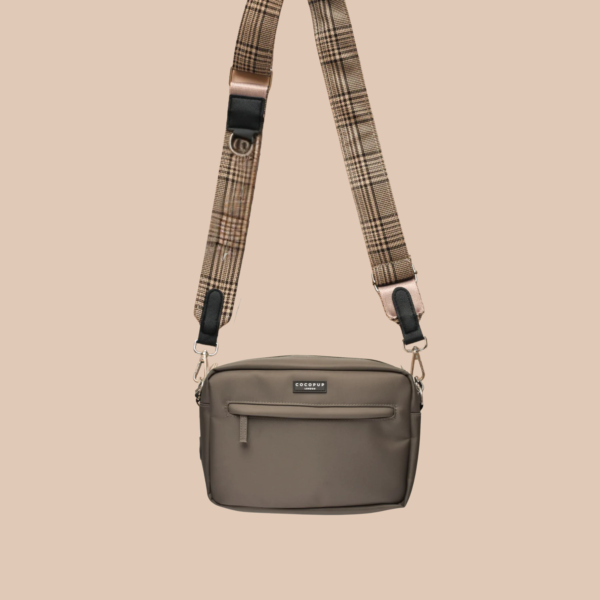 Hundeluftingsveske Large – Mocha med Bag Stropp i Pup Plaid