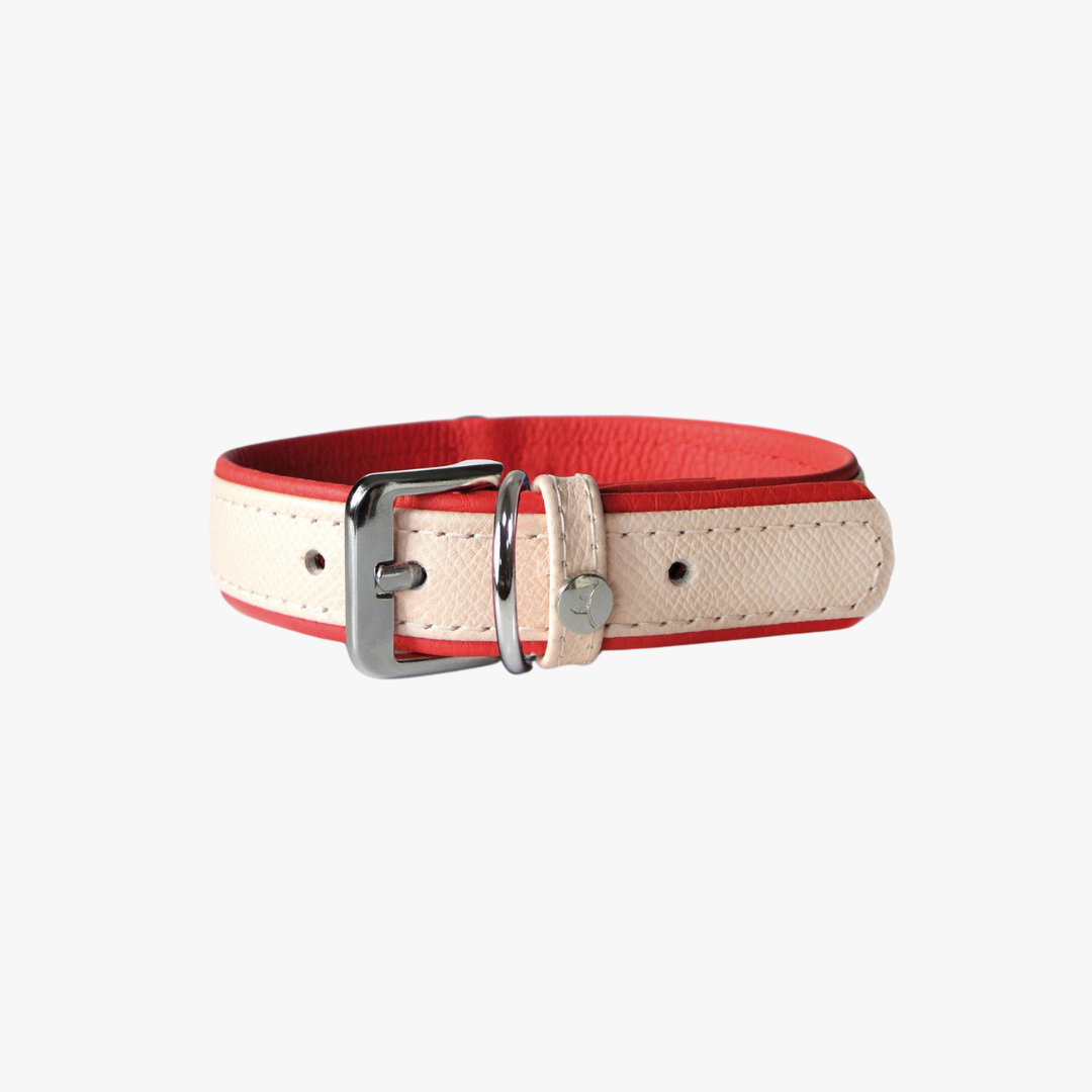 Firenze - Stilfullt skinn halsbånd, Rosy/Ruby Red