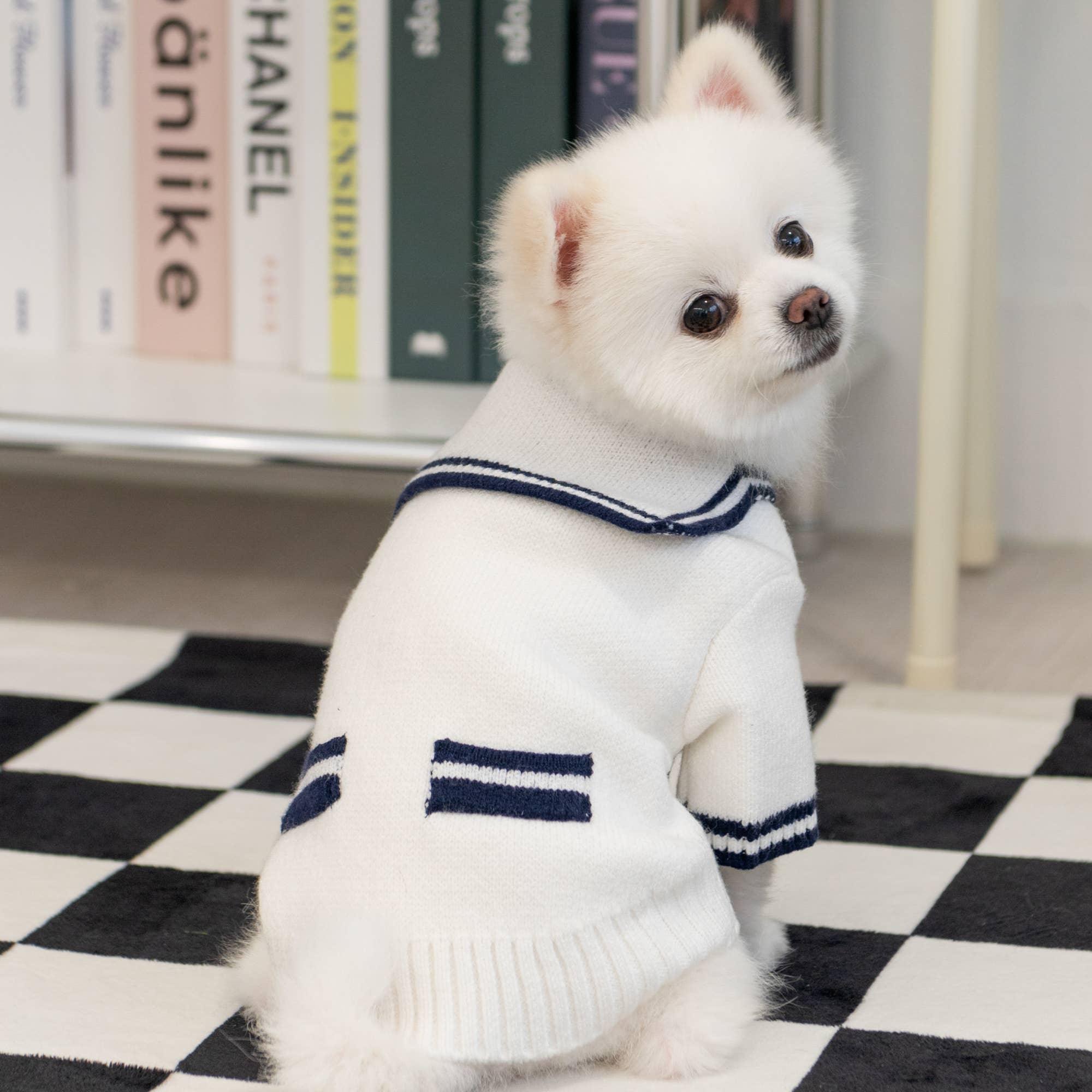 Marine Strikkecardigan for hund
